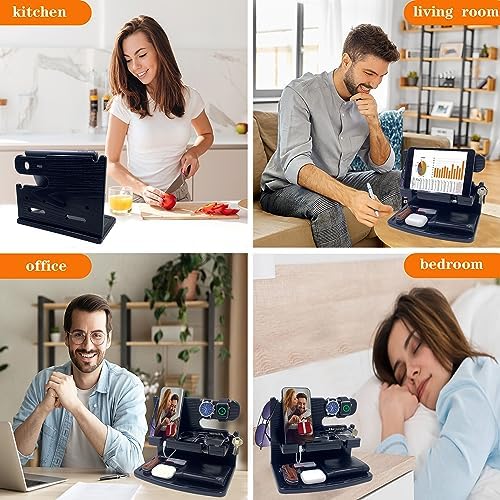 VEIYAILU Gifts for Men Dad Women Husband Boyfriend Him Desk or Nightstand Organizer for Men Wood Phone Docking Station Birthday Gifts Anniversary Idea from Wife - Key Holder, Watch(Black) - Image 2