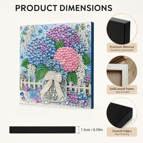 DIY Pearl Painting Kit for Adults, Hydrangea Flower Gem Art with Wood Frame, 20x20cm Pearl Diamond Craft, Floral Wall Decor Gift for Women, Beginners Relaxing Hobby Kit - Image 6