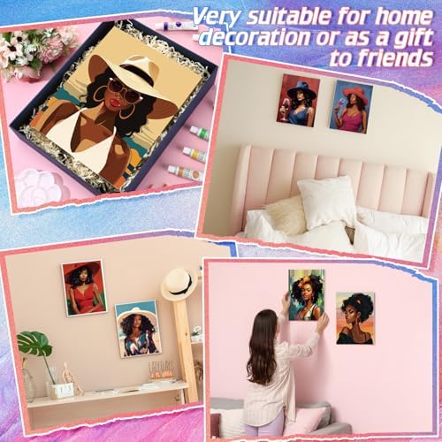 Zhanmai Afro Queen 88 Pcs 8 x 10 Inch Pre Drawn Canvas for Painting Kit Pre Stretched Canvas for Sip and Paint Party Favor Coloring DIY Virtual Party Birthday Gifts Adult's Date Night - Image 6