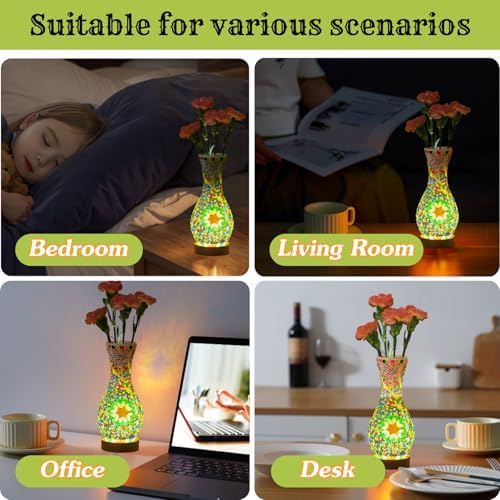 Mosaic Vase Lamp, Turkish Table Lamp with Wood Base, USB LED - Image 6