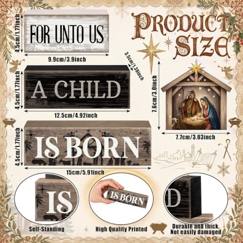 Moucuny 4 Pcs Christmas Table Decoration Christian Wooden Stacked Blocks - Image 3
