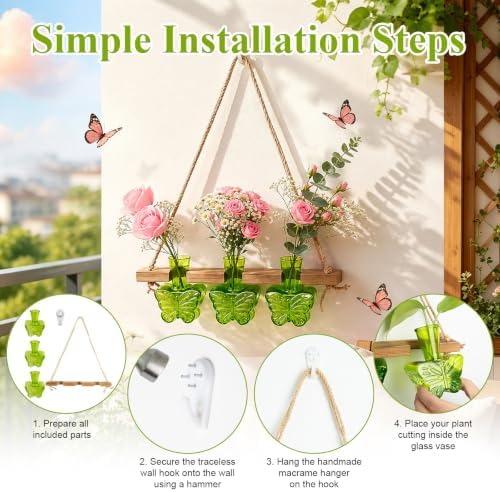 XXXFLOWER Plant Propagation Station Hanging Butterfly Shaped Vase Green - Image 3