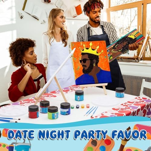 Yeaqee 13 Pcs Sip and Paint Kit for Adults Stretch Canvas Date Night Valentines Painting Kit Supplies Art Painting Set Outline Design Blank Stretch Canvas for Couple Party(Afro King Queen,11x14) - Image 6