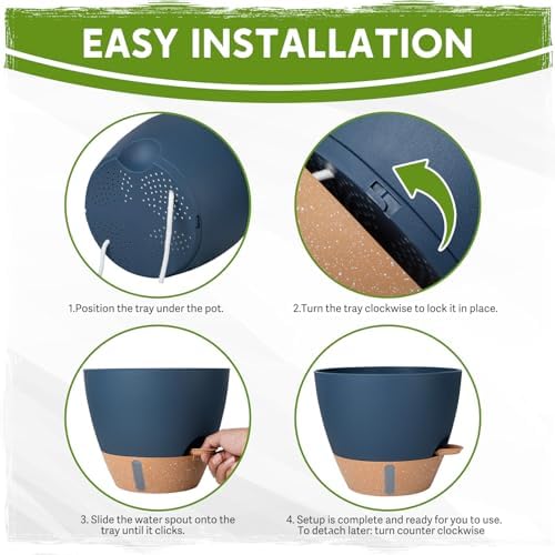 Self-Watering Pots for Indoor Plants with Visible Water Window,5/6/6.5/8/10 Inch Outdoor Flower Pots with Drainage Holes & Reservoir for Patio, Home Decor (Blue) - Image 3