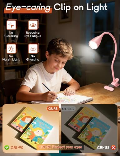 Reading Light for Book in Bed,Clip on Light Reading Lamp with Adapter Pink - Image 5