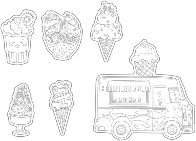 Ice Cream Cart Cones Stamps and Cutting Dies for Card Making DIY Transparent Silicone Clear Stamp and Metal Die Cuts Sets for Scrapbooking Paper Greeting Cards Decor Seals Craft Supplies