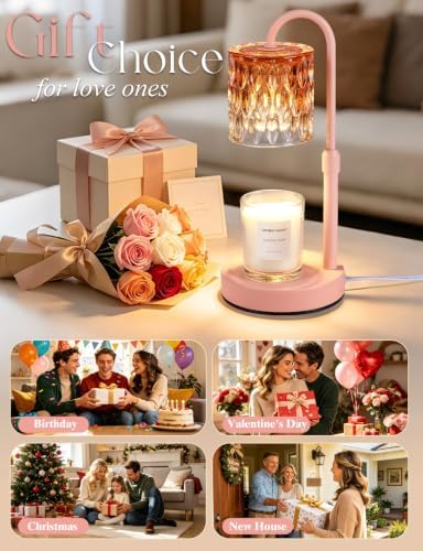 Briever Dimmable Candle Warmer Lamp with Timer, Height Adjustable Electric Candle Wax Warmer, Birthday Gifts for Women Mom, House Warming Gifts New Home Decor, Solid Wood Base, Pomegranate Red Glass - Image 7