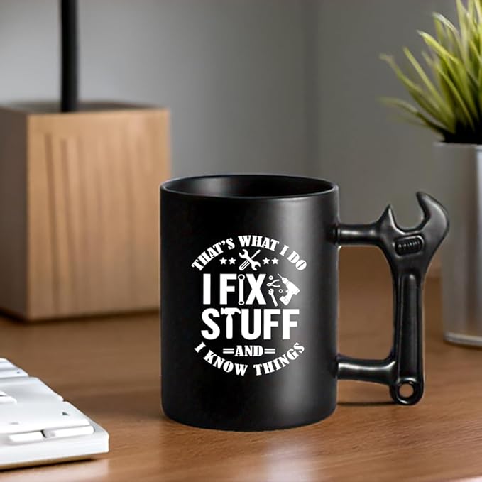 LOZACHE Funny Coffee Mug with Wrench Handle for Men, Novelty Fathers Day Dad Gifts from Daughter Son Wife kids, Best Dad Birthday Present, Christmas Gifts for Grandpa Uncle Husband Brother Mechanic