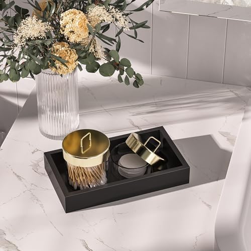ZHWS Small Bathroom Vanity Tray for Countertop Makeup Perfume Decor Candle Jewelry, Small Kitchen Tray for Soap Dispenser Spice Sponge Holder Black Toilet Tray 7.9”L x 4.4”W x 1.14”H - Image 3