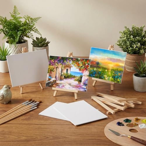 MotiMind 80 Pcs Mini Small Canvas and Easel Set for Painting, 5 x 7 Inch - Image 3