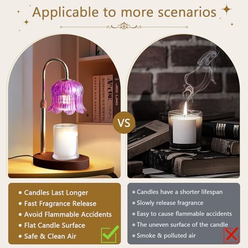 CRMILL Candle Warmer Lamp Electric Timer - Candle Lights Home Decor Candles Warming Height Adjustable Dimmable Warmers Purple - Image 5