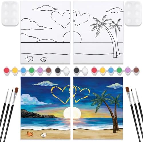 VOCHIC Couples Date Night Painting Kit Pre Drawn Canvas to Paint for Adults by VOCHIC
