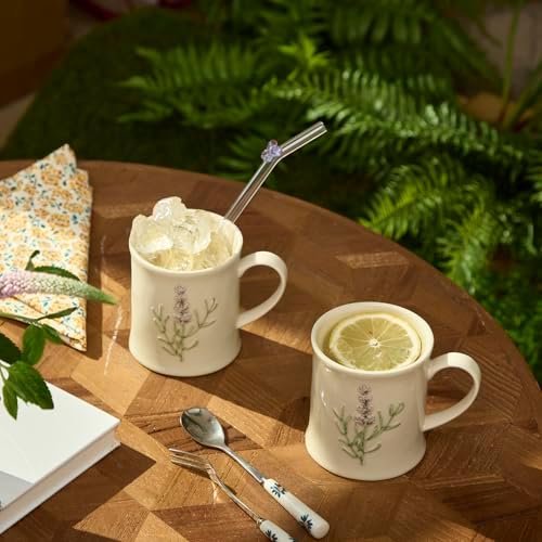 Artisanal Handcrafted Ceramic Mug with Sage Botanical Design - 10oz Off-White Stoneware Coffee Cup, Elegant Purple Sage Pattern, Dishwasher Safe, Comfort Grip Handle for Daily Use-2pack - Image 6
