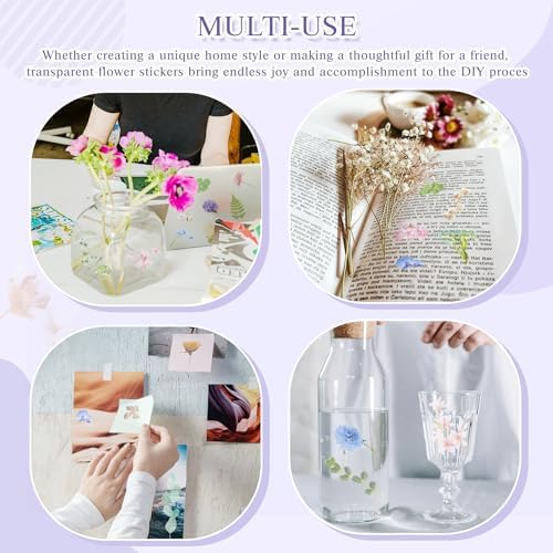 160Pcs Natural Flower Stickers for Scrapbooking,Self-Adhesive Transparent Flower Stickers Scrapbook Supplies Journaling Supplies for Adult Card Making Letters DIY Water Bottle Cards Decoration - Image 4