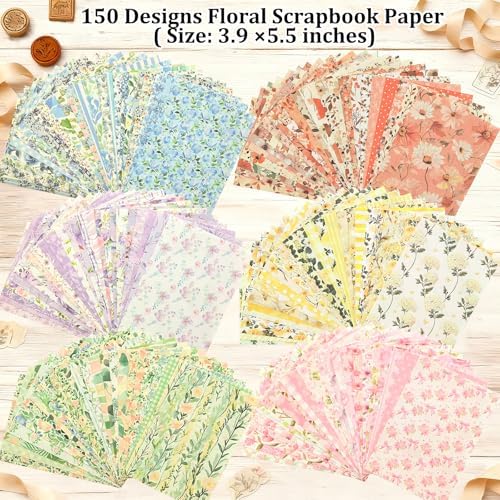 Flartmo Scrapbook Supplies Kit with 246 Sheets Textured & Floral Scrapbook Paper, 50 Pcs Flower Scrapbook Sticker & 3 Rolls Double-Sided Tape for Scrapbooking, Junk Journal, Card Making, Embellishment - Image 3