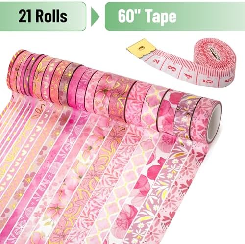 Mr. Pen- Washi Tape Set, 21 Rolls, Assorted Sizes, Floral Pink - Image 2