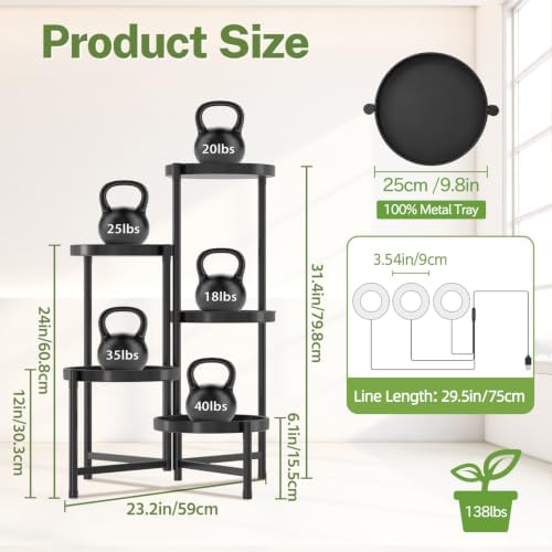 iDavosic.ly 5 Tier Large Plant Stand with Grow Light, 10 Inch Tray, Black - Image 2