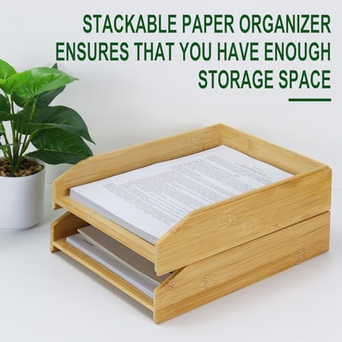 MultiBey A4 Bamboo Stackable Paper Tray 2-Pack - 2-Tier Desk Organizer - Image 2