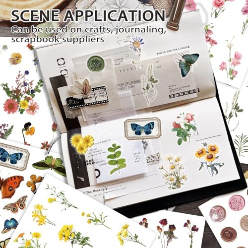PRSTINCOL Flower Sticker Book, 40 Sheets 470pcs Floral Botanical Themed Journaling Supplies for Scrapbooking Supplies Aesthetic Junk Journal Craft DIY Craft Card Making Laptop - Image 2