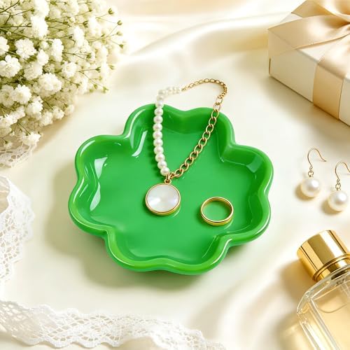 PUDDING CABIN Four-leaf Clover Ring Dish (4inch/10cm) Decorative Trinket Plate for Rings Earrings Necklaces, Green Home Decor, St Patricks Day Lucky Charm Irish gifts, Lucky Gifts for Women - Image 6