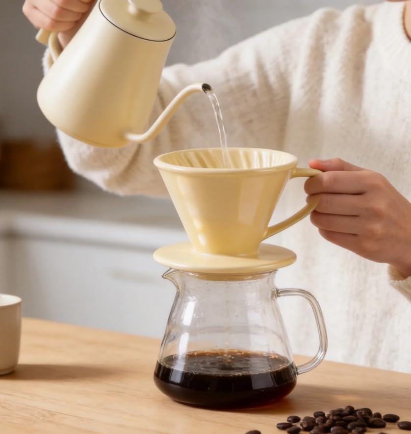 Ceramic Pour Over Coffee Maker, Non-Electric Pour Over Coffee Dripper, Manual Brew Maker, Ceramic Cone Coffee Filter Cup, Single Cups Porcelain Slow Brewing Accessories for Gifts, Yellow - Image 4