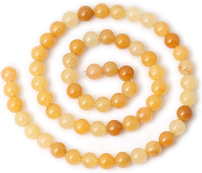 60PCS 6mm Natural Yellow Jade Gemstone Round Loose Beads for Jewelry Making DIY Handmade Materials 1 Strand 15"