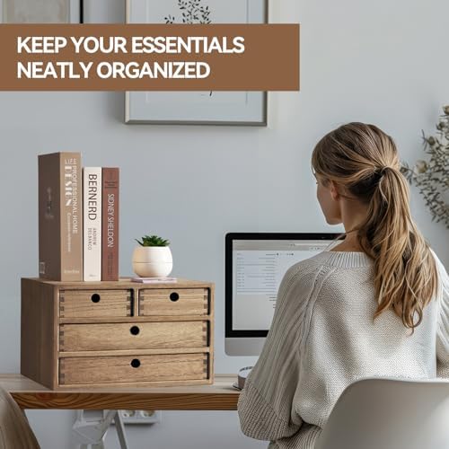 KIRIGEN Wood Desk Organizer with 4 Drawers, Desktop Storage, Brown 34-DBR - Image 2