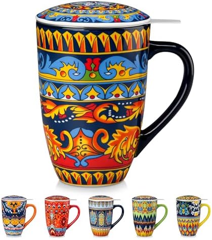 vancasso 18 Oz Tea Infuser Mug with Lid, Midnight Peacock by vancasso