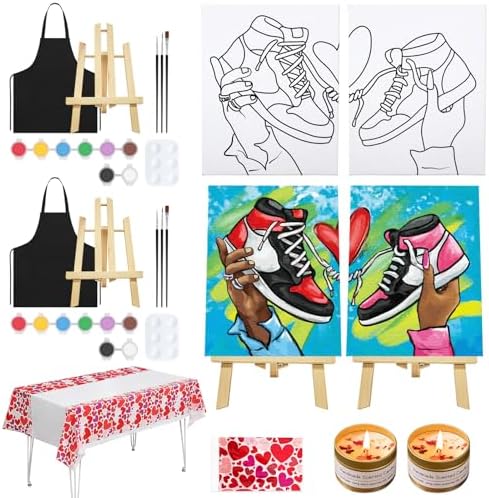 VOCHIC 2 Pack Sip and Paint Kit for Adults Pre Drawn Canvas Painting Art Set with Outline Canvas Couples Date Night Valentine's Day (Sneakers, 8 x 10 Inches) by VOCHIC