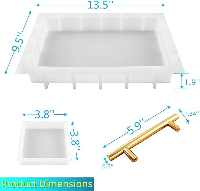 Resin Tray Molds Silicone - 13.5" Large Deep Rectangle Molds for Resin with 4pcs Coasters and Flowers Preservation Epoxy Art Making
