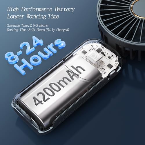 GOCKERA Portable Fan, 4200mAh Battery Operated Fan, 5 Speeds&Digital Display, Makeup Fans for Women with Base, 180°Foldable 3in1 Handheld/Neck/Desk Fan for Outdoor Indoor,Ultra Quiet (Black) - Image 3