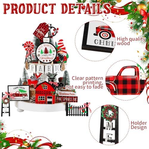 Mifoci 18 Pieces Christmas Candy Cane Tiered Tray Decor Wooden Signs - Image 3