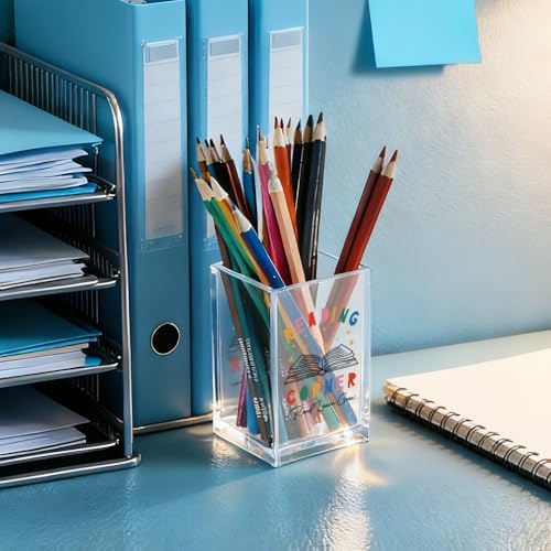 Reading Corner Acrylic Cosmetic Holder, Funny Desk Organizer for Book Lover Bookish Bookworms Readers, Library Classroom Café Desk Decoration, Pen Holder Gifts For Women Men Friends - Image 4