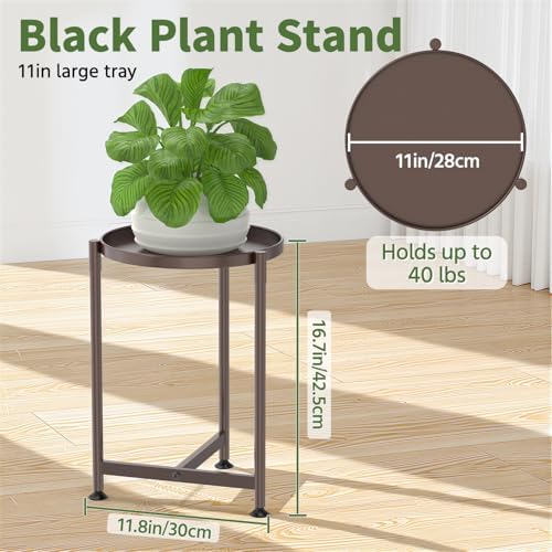 LASZOLA Metal Small Plant Stand Indoor Tall with 11 Inch Large Tray, Brown - Image 2