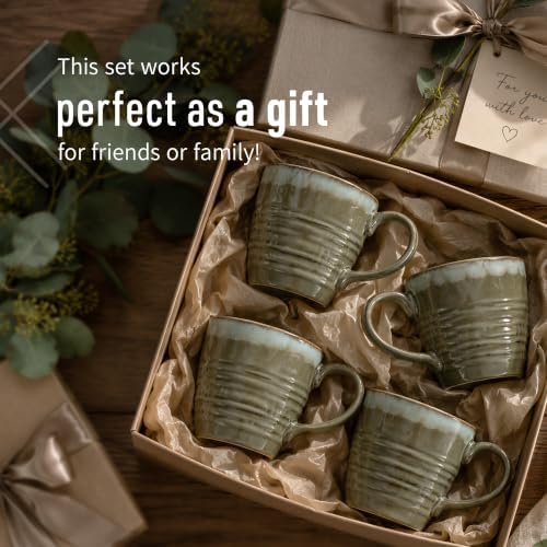 Ava Nord Reactive Glaze Stoneware Ceramic Coffee Mugs 4 Pack - 14oz - Green - Image 6