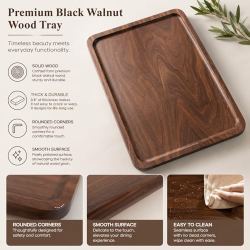 Bamber Wood Serving Tray Wooden Decorative Coffee Tea Platter Black Walnut 13.4 x 9 Inches - Image 3