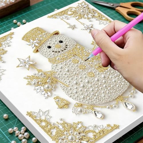 DIY Pearl Art Painting with Frame Creative Pattern Design Festival Stress-Relieving Home Wall Decoration 9.8X9.8in Tool Included-Snowman - Image 6