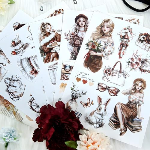 Snycler Romantic Memory Theme Sticker Scrapbooking Supplies for Junk Journal, 20 Sheets PET Stickers - Vintage Journaling Stickers, Ephemera Sticker Book Pre Cut, Junk Journal Supplies, Planner - Image 4