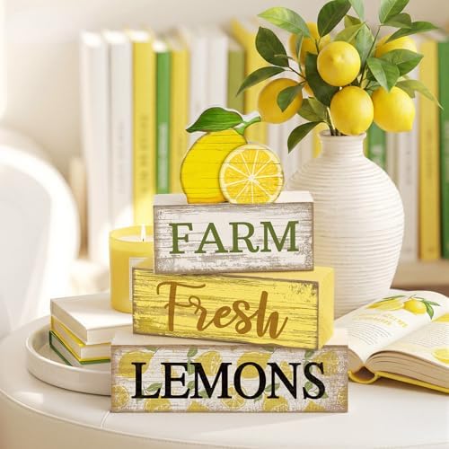Moucuny 4 Pcs Summer Lemon Decor Summer Wooden Table Decorations - Image 6