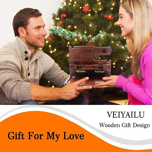 VEIYAILU Gifts for Men Women Dad Husband Son Boyfriend Him Desk or Nightstand Organizer Birthday Gifts Wood Phone Docking Station Anniversary Idea from Wife - Key Holder, Watch (Dark Brown) - Image 5
