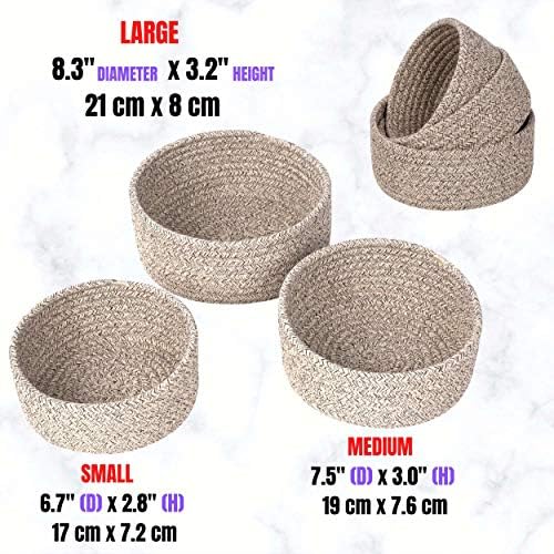 MINTWOOD Design Set of 3 Cotton Rope Nesting Bowls, Small Catch All Basket, Cute Closet Baskets and Bins for Shelves, Mini Table Basket Organizer for Small Accessories, Light Brown - Image 7