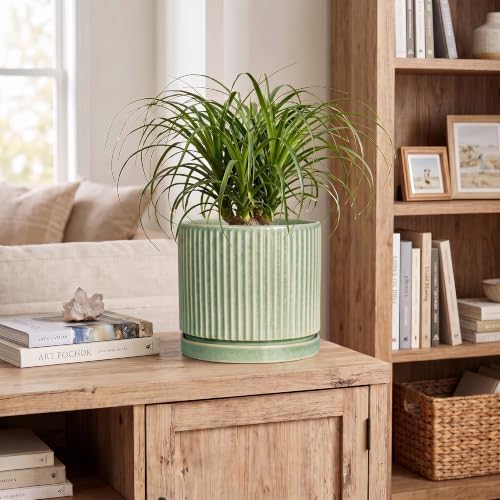Ceramic Planter, 8 Inch Plant Pots, Round Flower Pot, Green - Image 3