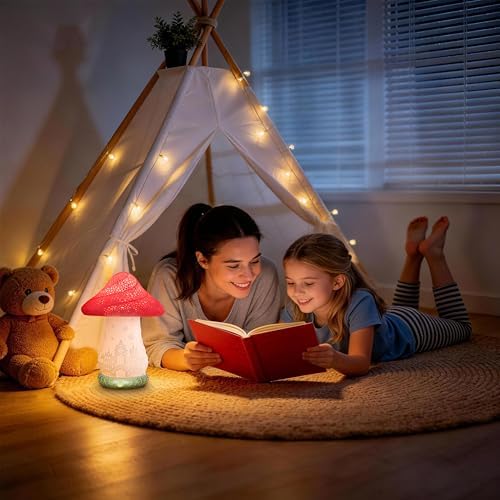 Cordless Mushroom Lamp - Rechargeable Touch Lamp for Nightstand, 3 Color Temperature Bedside Lamp with Rotating Castle Shade, Battery Operated Small Lamp for Bedroom, Nursery, Kids Room - Image 6