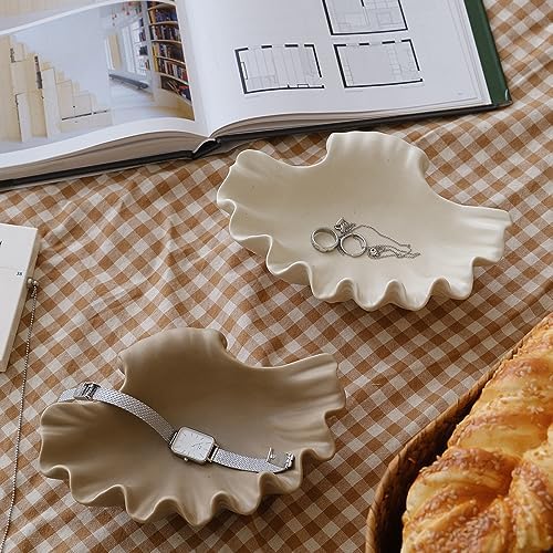 WENSHUO Ocean Shell Ceramic Decorative Bowl, Jewelry Dish for Rings, Trinkets, Crème (Matte Crème) - Image 5