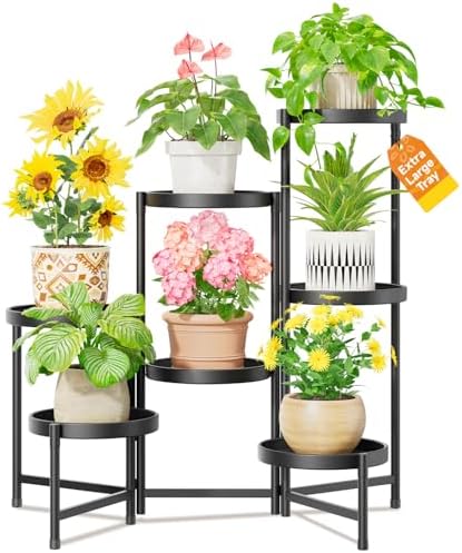 LASZOLA Plant Stand Indoor with 10 Inch Large Metal Tray, 7 Tier Black by LASZOLA