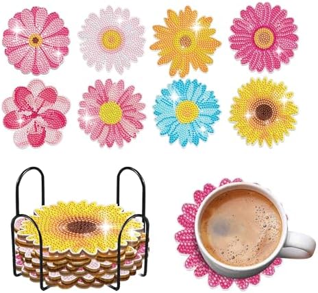 8 Pcs Flowers Shaped Diamond Painting Kits, Diamond Painting Kits with Holder Flowers, Diamond Art Coasters for Beginners Adults - Perfect Art Craft Supplies Gift!… (Flowers) by LGANHAPY