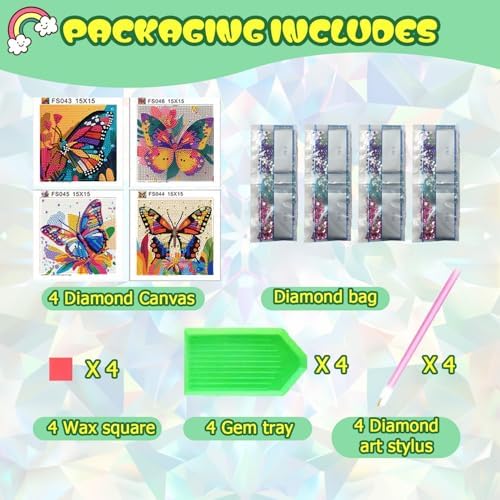ICYANART 4 Pack Butterfly Diamond Art Painting Kits for Kids 6x6 Inch - Image 4