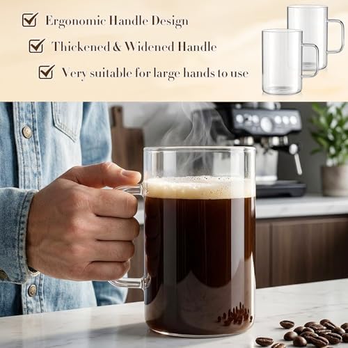2 Pack 32 oz Extra Large Glass Coffee Mugs Borosilicate Cups with Handle - Image 4