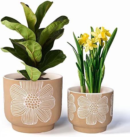 Ceramic Plant Pots, 8+6 Inch, 2 Pcs Indoor Planters with Drainage Holes by YBXYIBOXUAN