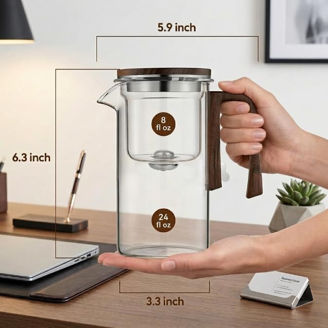 Magnetic Glass Teapot with Infuser, 24oz Borosilicate Tea Pot with Walnut Handle for Loose Leaf Tea, Office Home, Tea Lovers Gift - Image 4